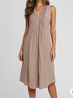 Sunflower Trapeze Dress Women's Large Brown Ruched Linen Sleeveless S